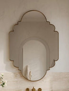 Handmade Moroccan Brass Vanity Mirror, Modern Gold Wall Decor — view 6