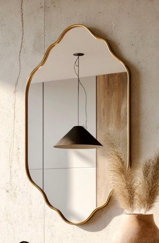 Brass Vanity Mirror, Antique Brass Wall Decor — view 6
