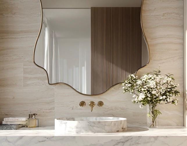 Unlacquered Brass Mirror, Luxury Handmade Bathroom Vanity Mirror, Minimalist Decor — view 4