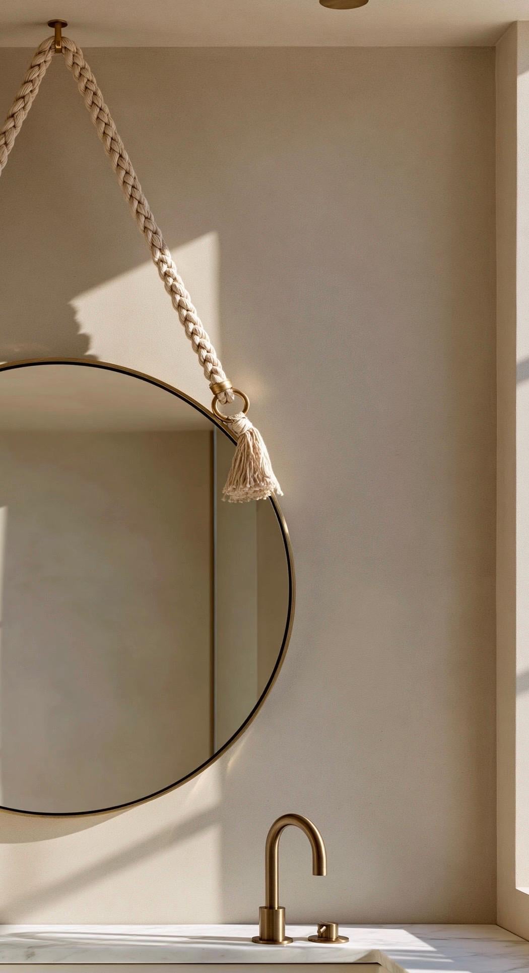Handmade Moroccan Rope Hanging Mirror, Round Brass Wall Decor — view 8