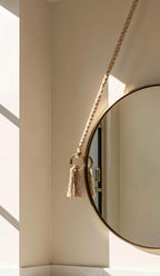Minimalist Hanging Mirror with Rope, Brass Round Mirror, Boho Bathroom Decor — view 5