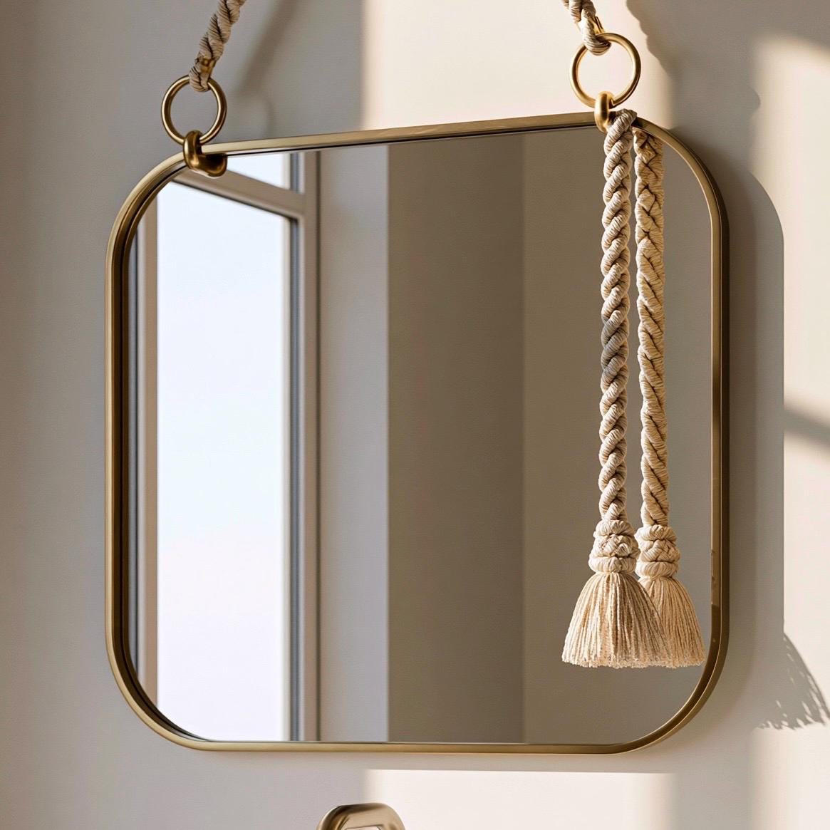 Modern Brass Hanging Mirror, Minimalist Vanity Mirror, Luxury Home Decor — view 3