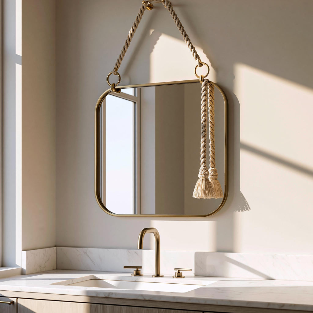 Modern Brass Hanging Mirror, Minimalist Vanity Mirror, Luxury Home Decor
