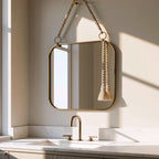 Modern Brass Hanging Mirror, Minimalist Vanity Mirror, Luxury Home Decor