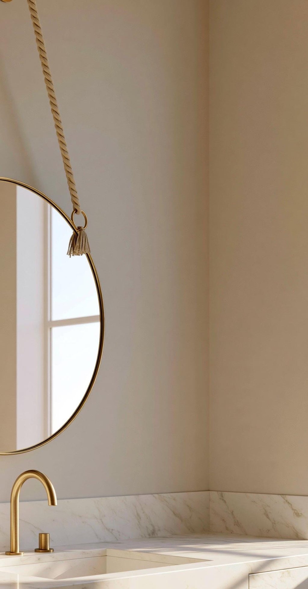 Luxury Brass Mirror for Bathroom, Round Hanging Mirror, Minimalist Wall Decor — view 6