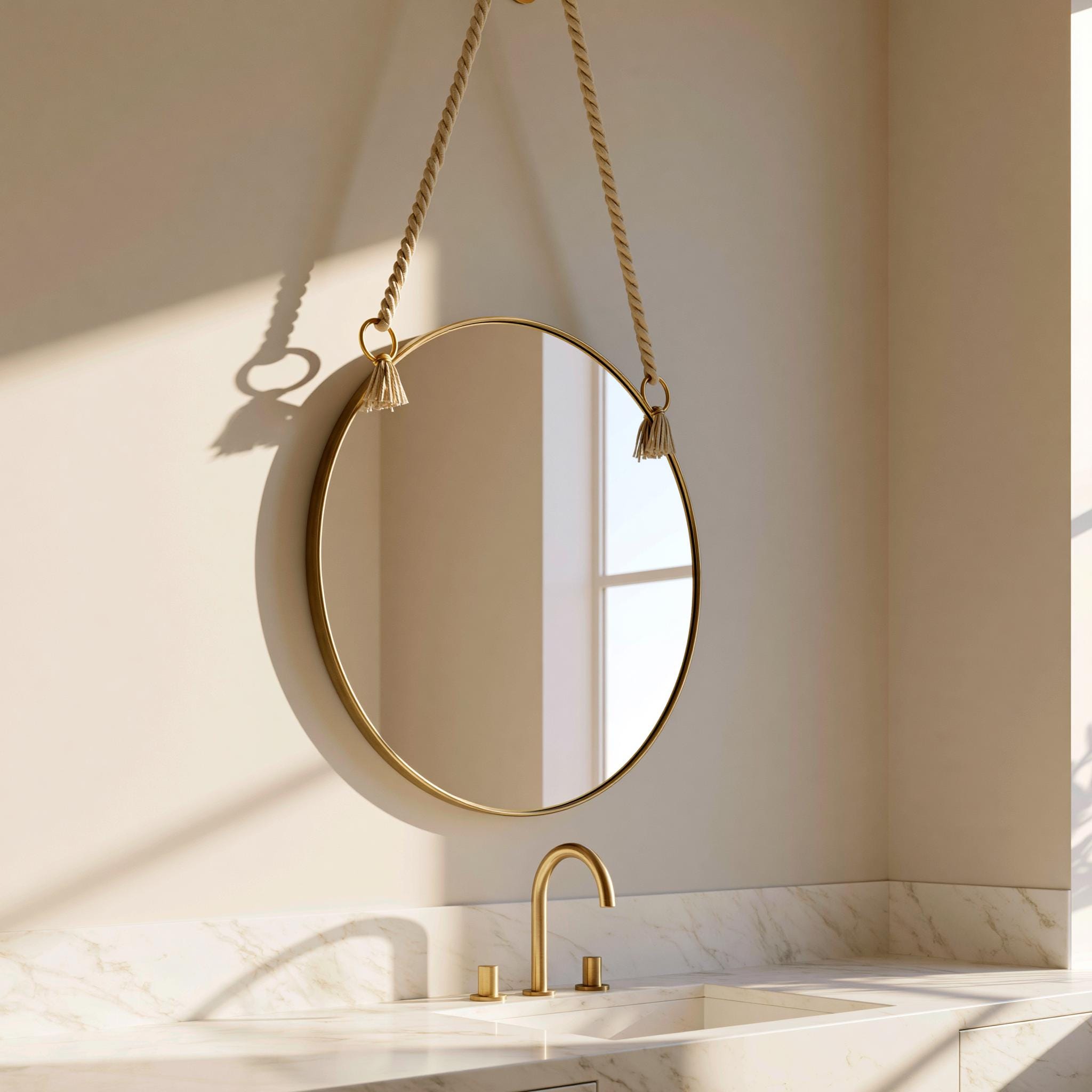 Luxury Brass Mirror for Bathroom, Round Hanging Mirror, Minimalist Wall Decor