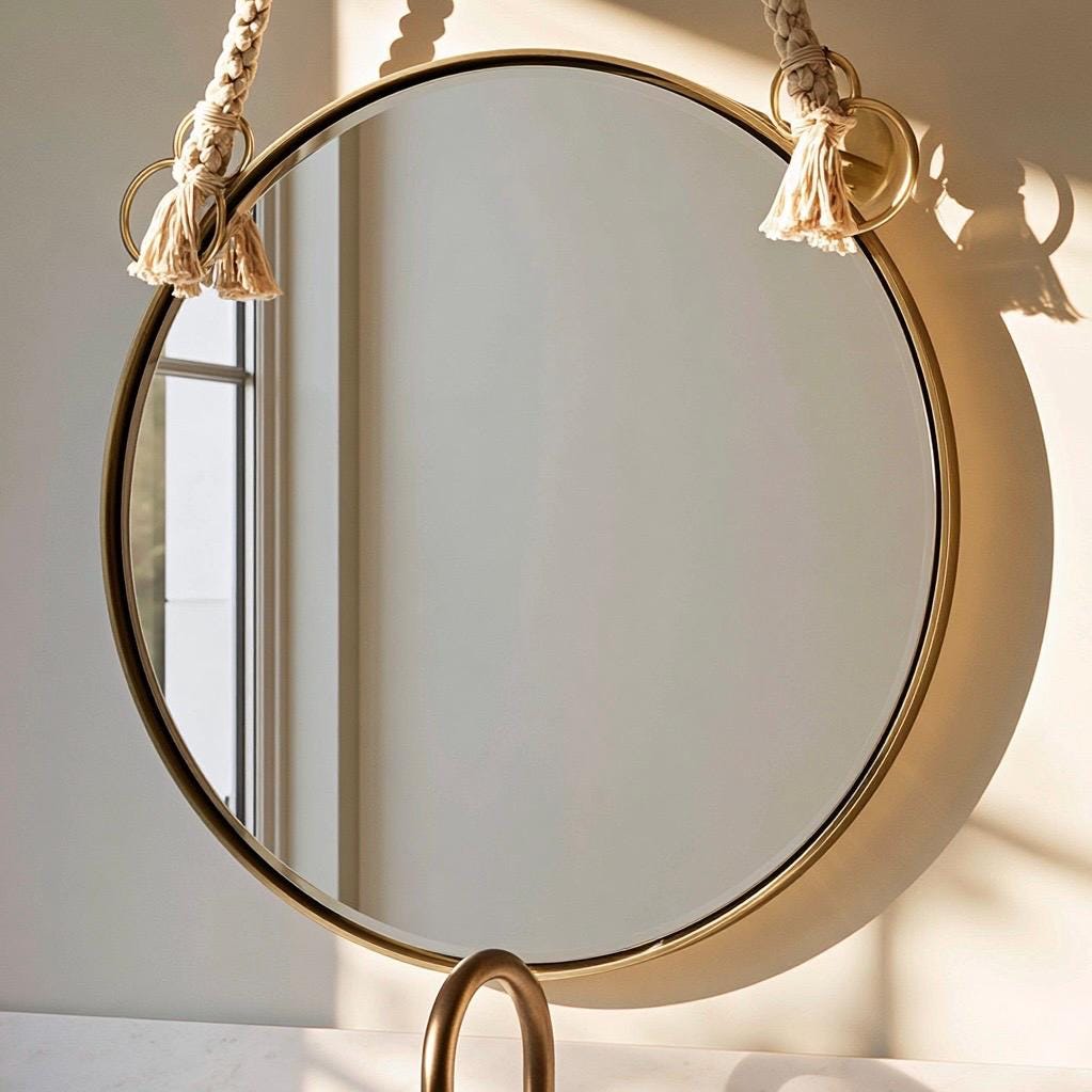 Brass Wall Mirror Round, Handmade Hanging Mirror, Luxury Bathroom Deco — view 3
