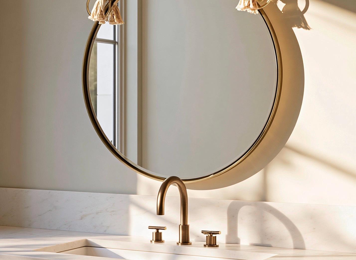 Brass Wall Mirror Round, Handmade Hanging Mirror, Luxury Bathroom Deco — view 4