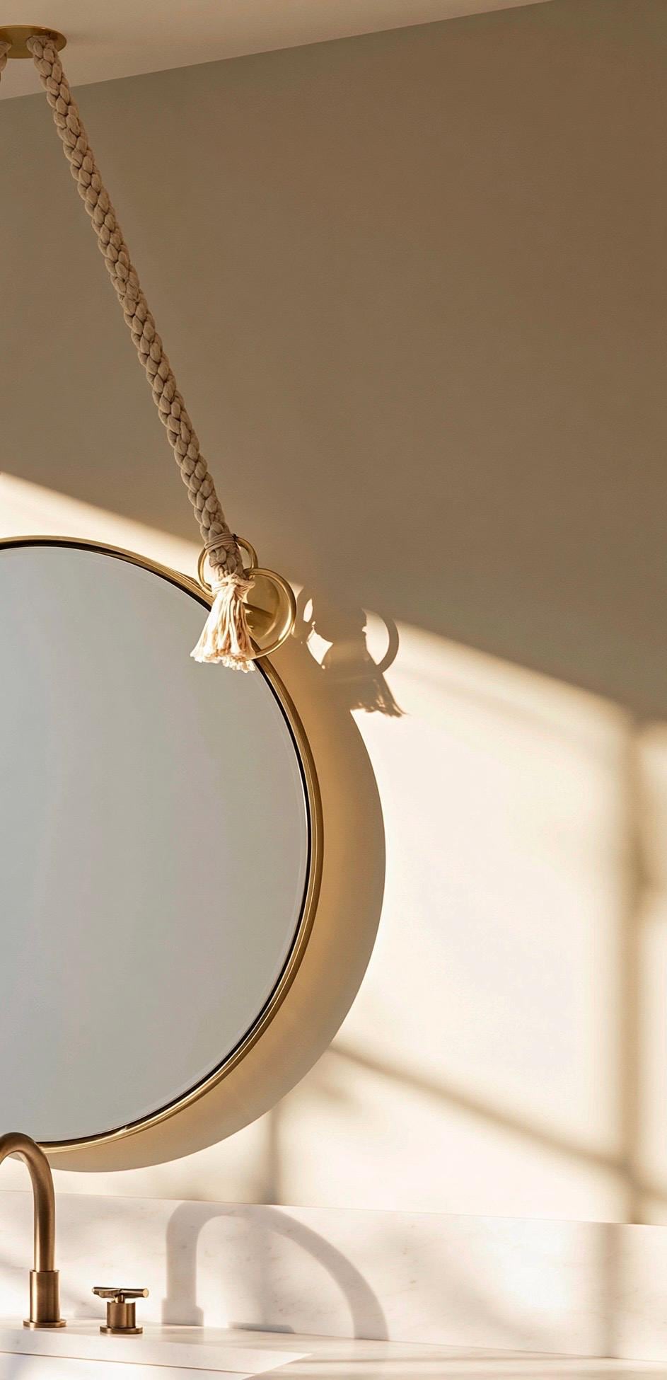 Brass Wall Mirror Round, Handmade Hanging Mirror, Luxury Bathroom Deco — view 5