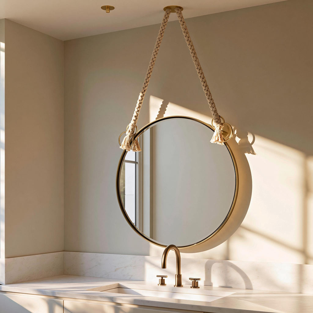 Brass Wall Mirror Round, Handmade Hanging Mirror, Luxury Bathroom Deco