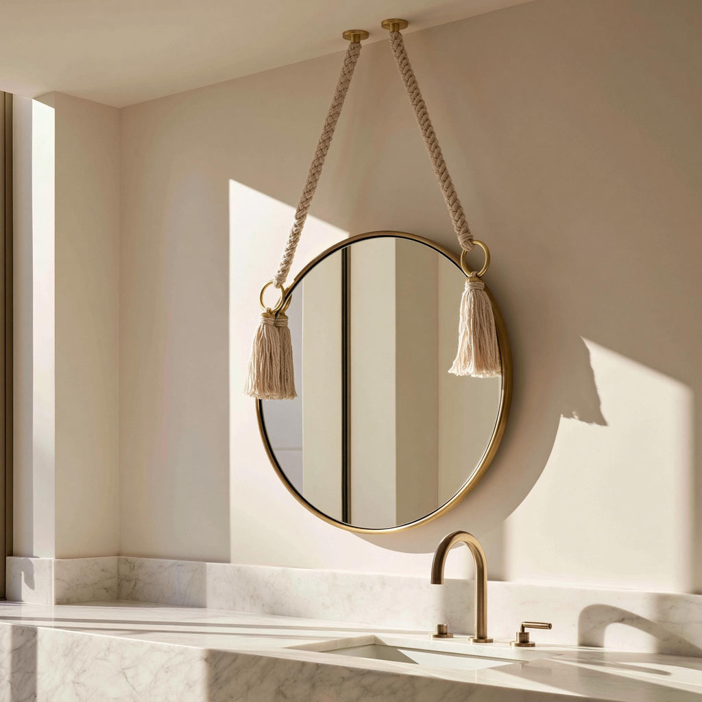 Handmade Moroccan Brass Round Mirror, Organic Boho Wall Decor