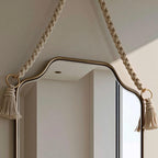 Handmade Moroccan Rope Hanging Mirror, Italian Brass Frame, Elegant Wall Decor — view 4