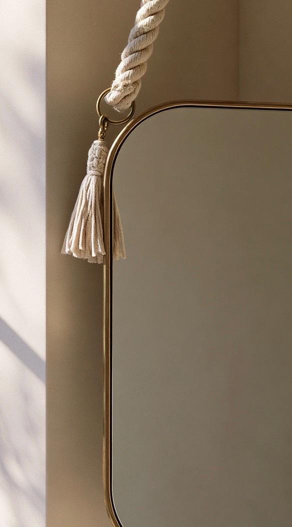 Handmade Brass Round Mirror with Rope, Designer Bathroom Mirror, Luxury Wall Decor — view 4