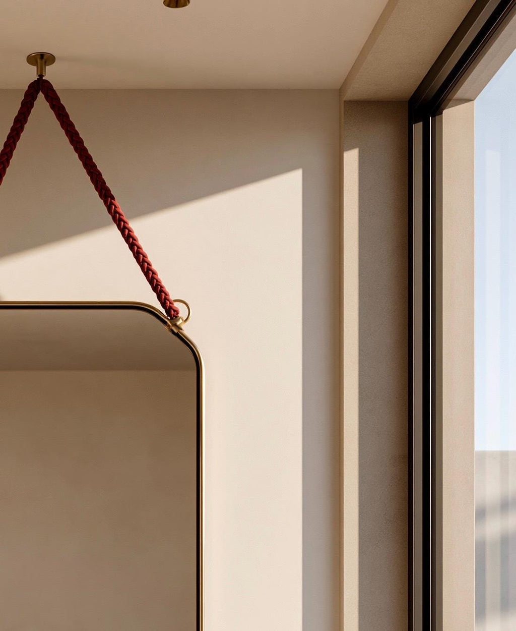Brass Mirror, Hanging Rope Mirror, Moroccan Artisan Wall Decor — view 6